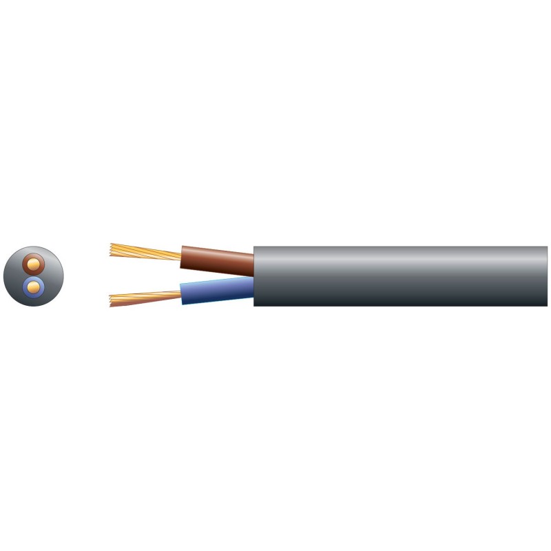 2 Core 1.5mm 100m Round profile mains electric cable. Flexible PVC sheath for use in light electrical applications 2 Core 1.5mm 100m Round profile mains electric cable. Flexible PVC sheath for use in light electrical applications