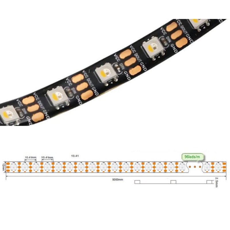 Akwil DMX 512 RGB LED Pixel Strip 2.5m per reel 5V 45W 150x SMD 5050 3in1 LEDs