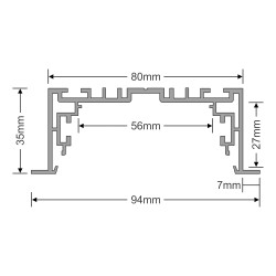 2.5m Aluminum Profile For LED, 94mm x 35mm, IP20, Suitable For Recessed Ceiling Mounted