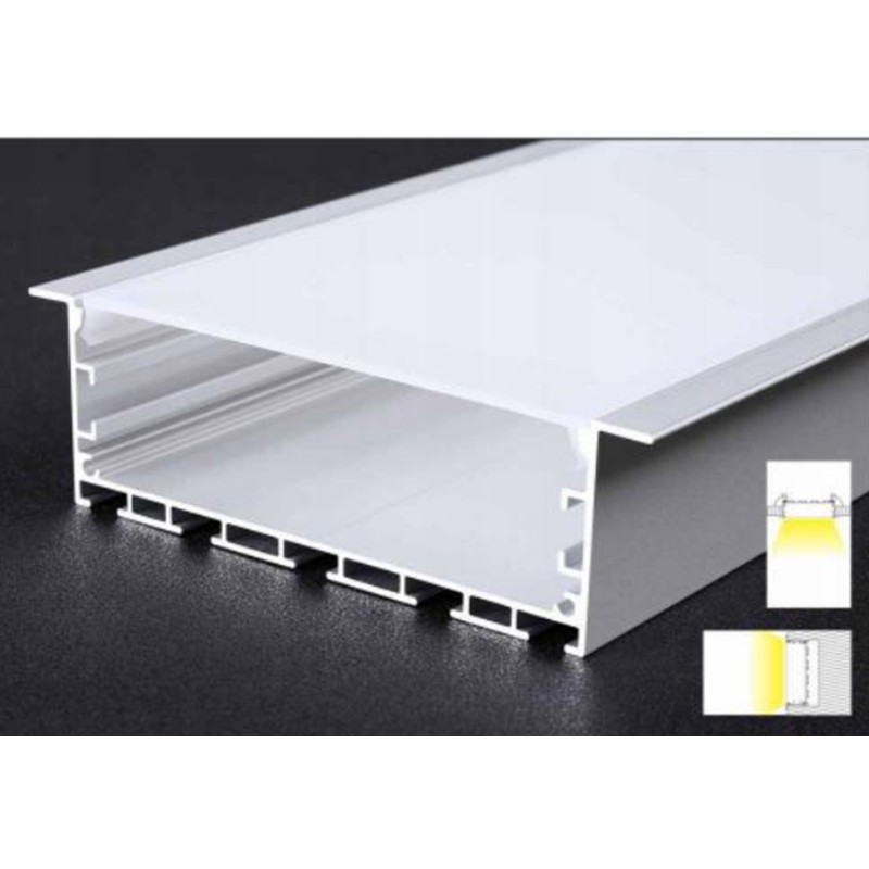 2.5m Recessed Aluminum Profile For LED 116.5mm x 35mm with Spring Clips and End Caps IP20 Suitable For Recessed Ceiling Mounted