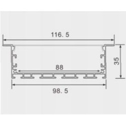 2.5m Recessed Aluminum Profile For LED 116.5mm x 35mm with Spring Clips and End Caps IP20 Suitable For Recessed Ceiling Mounted