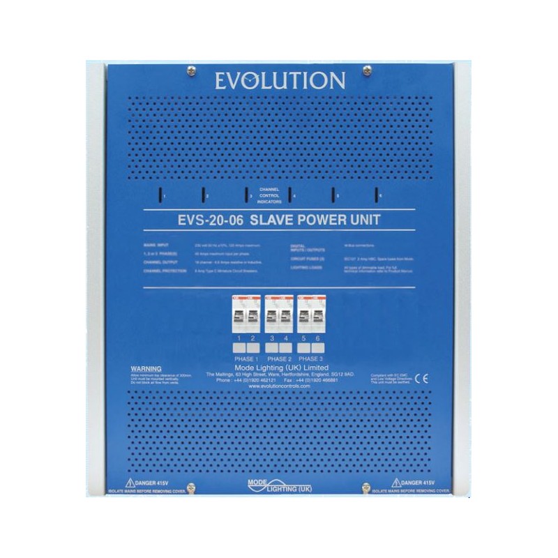 Mode EVS-20-06-RCBO Evolution Slave Power Unit with RCBO Protection (6 Channels of 20 Amps, Inductive 18 Amps)