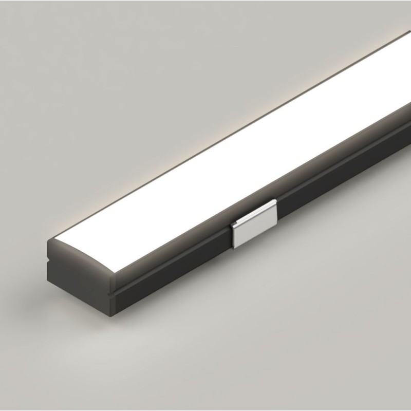 2m Black Aluminium Profile 12mm Wide x 7mm Height with Opal Diffuser