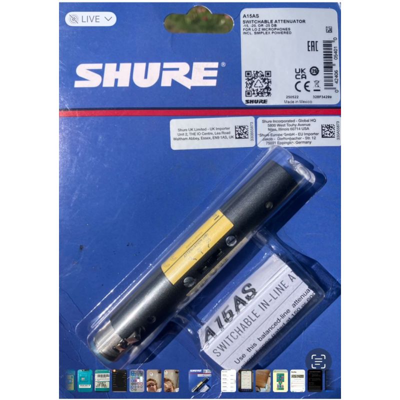 SHURE A15AS Line to Mic Switchable Attenuator