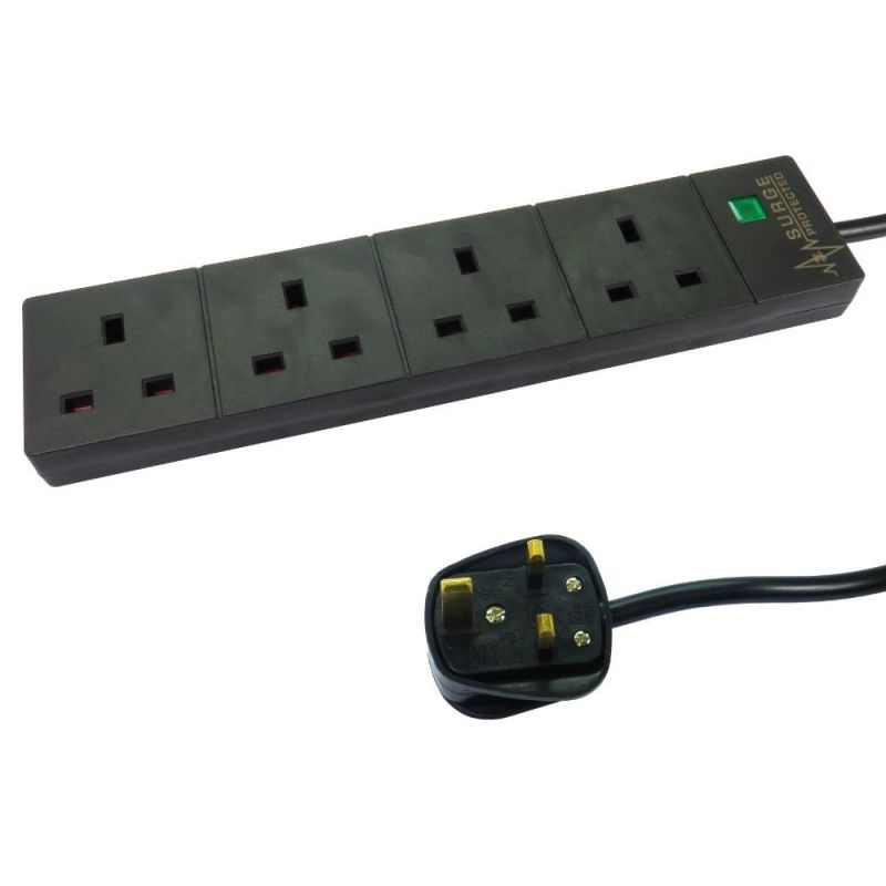 1m 4-Way Surge Protected Mains Power Extension