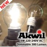 New AK-5W Akwil Dimmable 5W 380lm Sharp LED True-fit, 330 Degree, Frosted High Lumen Light Bulb, 0-265V AC