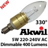 Akwil 5W LED Candle Bulb AKC-5W B15 & E14 Akwil Dimmable LED Light Bulb 240V 5W 400lm Sharp LED Bulb 330 Degree Clear or Frosted