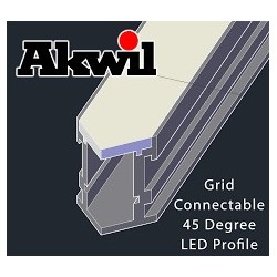 1.6m Akwil Custom X Connectable Aluminium 45 Degree Surface Profiles for LED Strips with diffusers