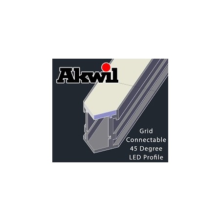 1.6m Akwil Custom X Connectable Aluminium 45 Degree Surface Profiles for LED Strips with diffusers