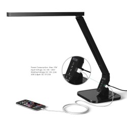 Dimmable Bedside LED Light with 2A USB Charging Socket and Adjustable Angle Arm