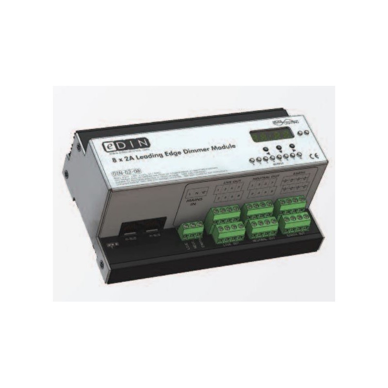 Mode DIN-02-08 PLUS eDIN 8x2A Dimmer (8 channels of 2 Amps - Maximum Module Load 10A)