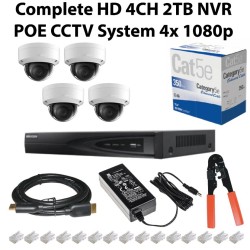 HD 4ch 2TB NVR With POE System With 4x1080p 5MP Cameras 305m Black Outdoor CAT5 Connectors and PSU