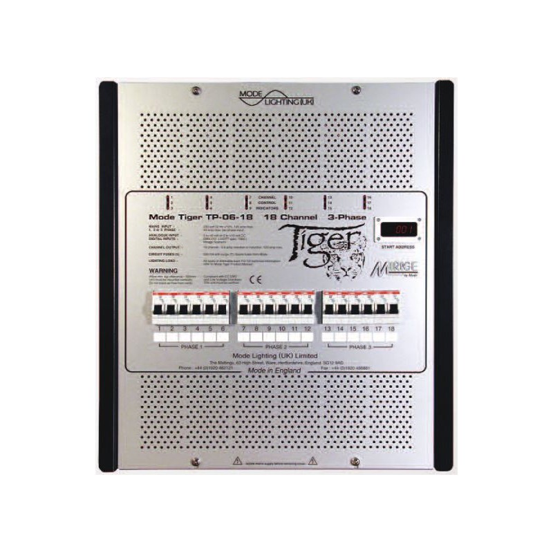 Mode TP-03-18-TE-RCBO Tiger Trailing Edge Dimmable Power Unit with RCBO's - 18 Channels of 3 Amps with Inductive 3 Amps