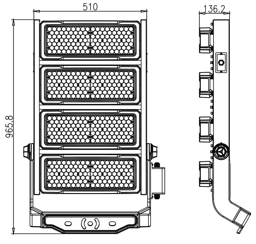 Akwil AK-FL02-1000W flood light dimension specifications