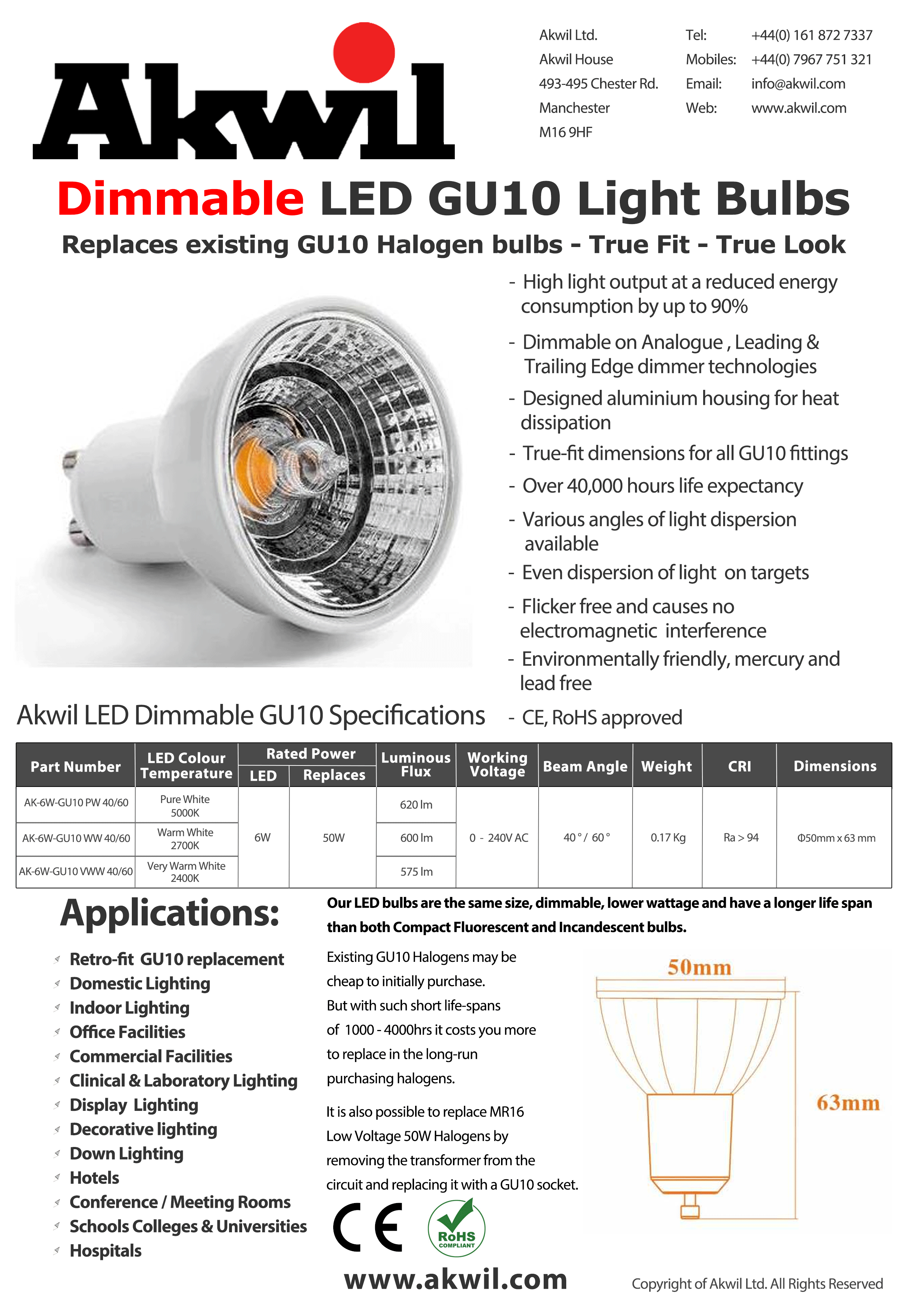 show original title Details about   Large Recessed Ceiling Mount Starter 230v gu10 Dimmable 7w = 52w High Power LED ip20 