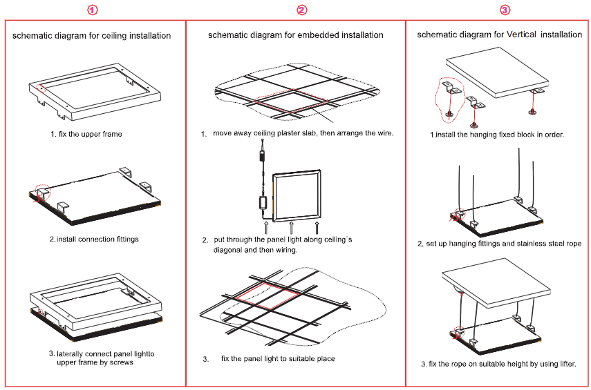 LED Panel 600mm x 600mm single colour installation methods