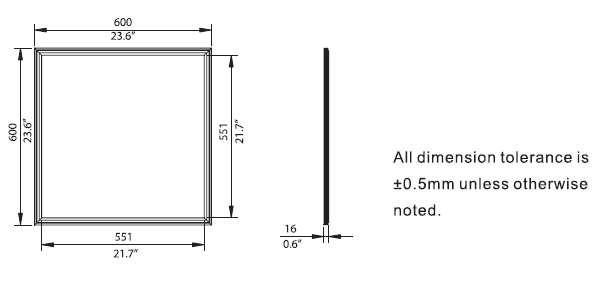 LED Panel 600mm x 600mm dimentions