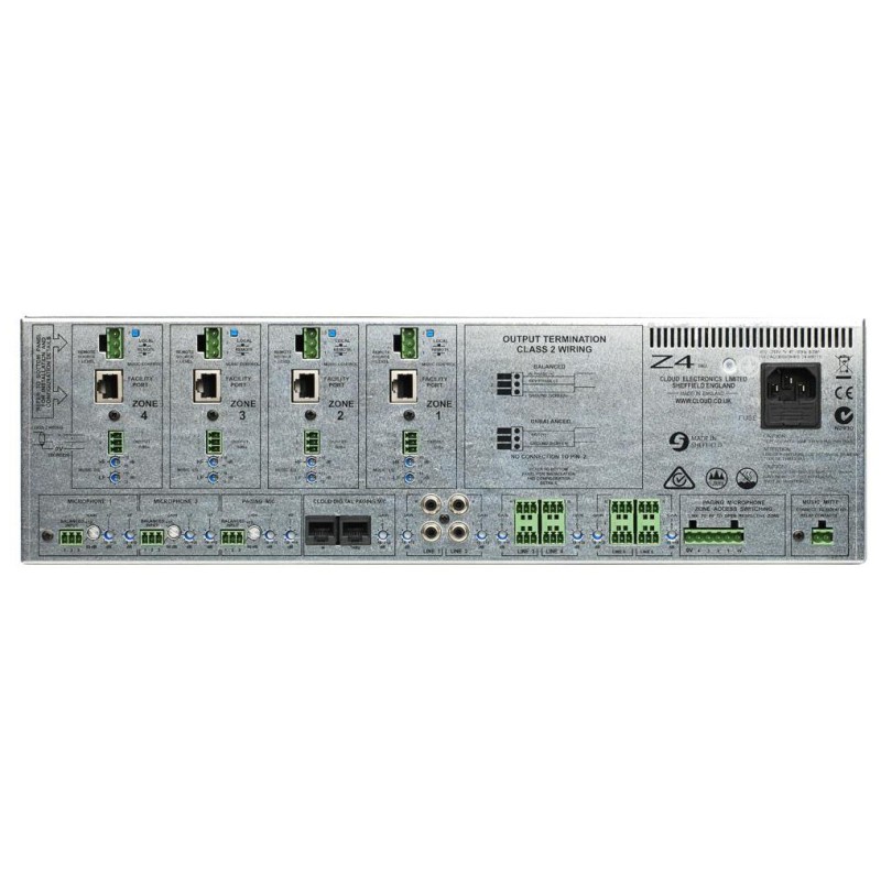 Cloud Z4MK4 - 4 Zone Venue Mixer 2 UnBal 4 Bal Music 2 local mic 4 remote facilities inputs 4 output zone