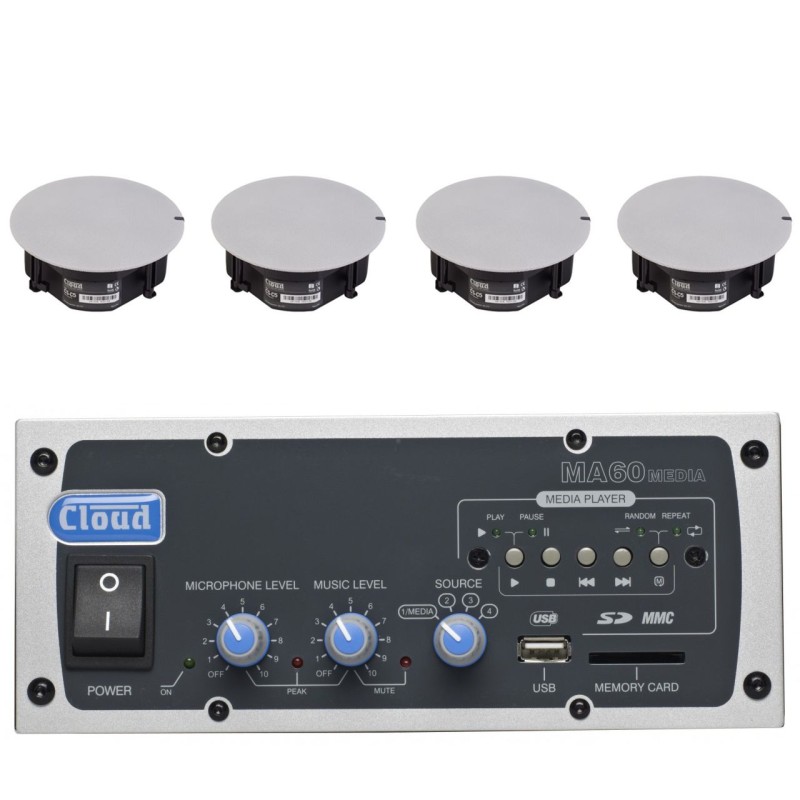 Cloud Speaker System Ma60 Media 4 Input 60w Mixer Amplifier With 4x Cs C5 Ceiling Speakers