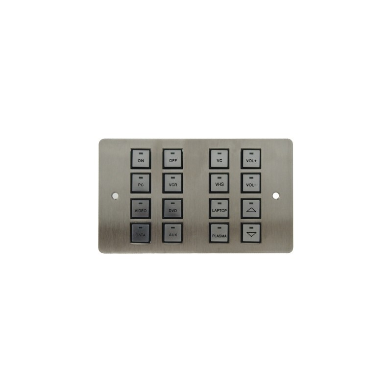 Wall-16-PODULE - 16 button wall podule on 2G Stainless UK panel with UK PSU