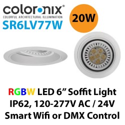Coloronix SR6LV77W 20W RGBW LED 6 Inch Recessed Adjustable Dimmable Soffit Light IP62 Philips LEDs