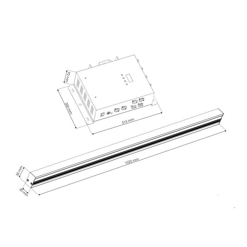 LED 8 Pixel Strip Bar 1m with flat milky diffuser